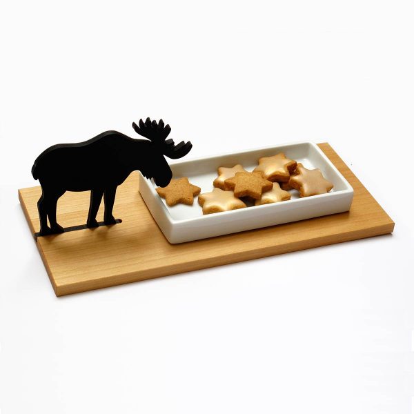 Side by Side Weihnachtsschale Keksschale aus Porzellan und Holz mit Elch