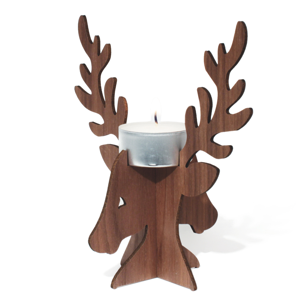Designimdorf Rudi Teelichthalter Hirsch aus Holz zum Zusammenstecken