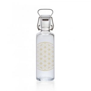 SOULBOTTLE 0.6L Nachhaltige Trinkflasche aus Glas mit Golddruck Lebensblume