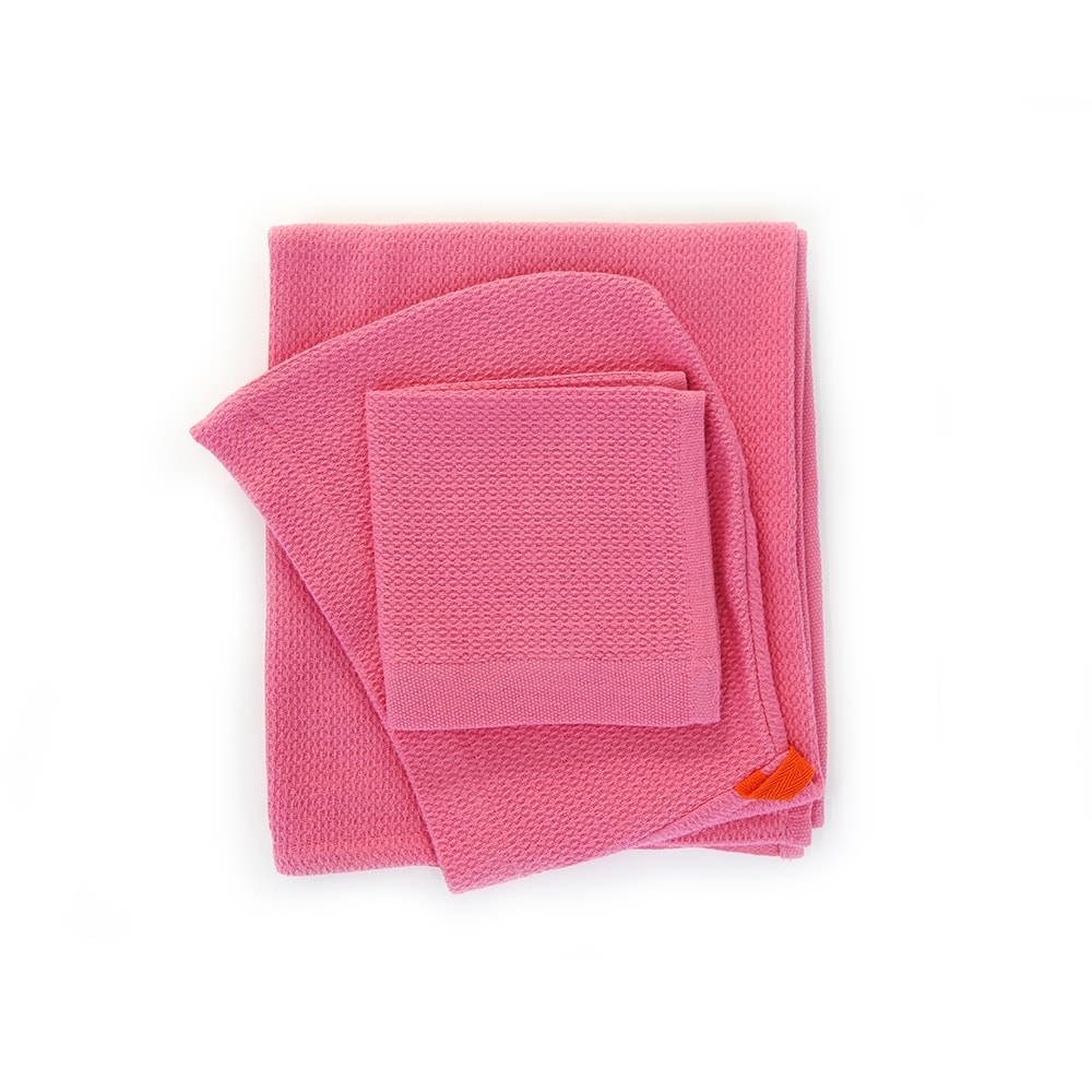 Ekobo nachhaltiges Baby Kapuzenhandtuch & Waschlappen aus Bio Baumwolle flamingo pink