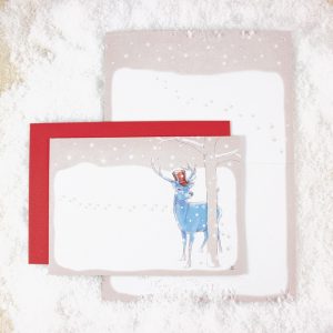 Bow & Hummingbird ökologische Grusskarte Weihnachskarte Wintergrusskarte Hirsch im Schnee