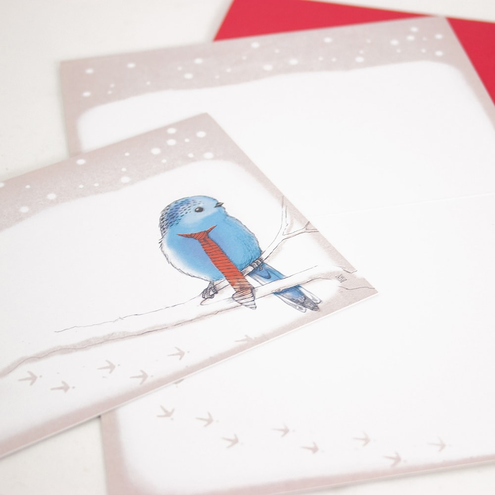 Bow & Hummingbird ökologische Grusskarte Weihnachskarte Wintergrusskarte Vogel im Schnee