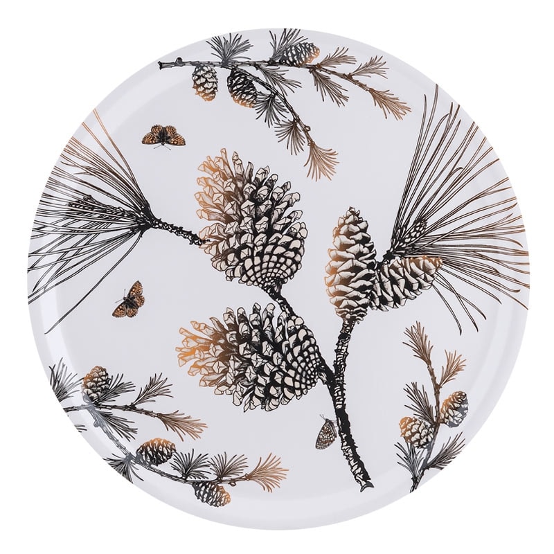 Ary Home rundes Tablett aus Birkenholz Pinienzapfen