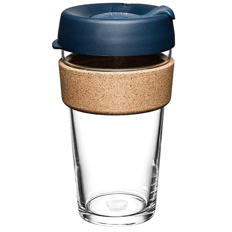 Keep Cup Brew Cork nachhaltiger Kaffee To Go Becher Glas Spruce dunkelblau groß