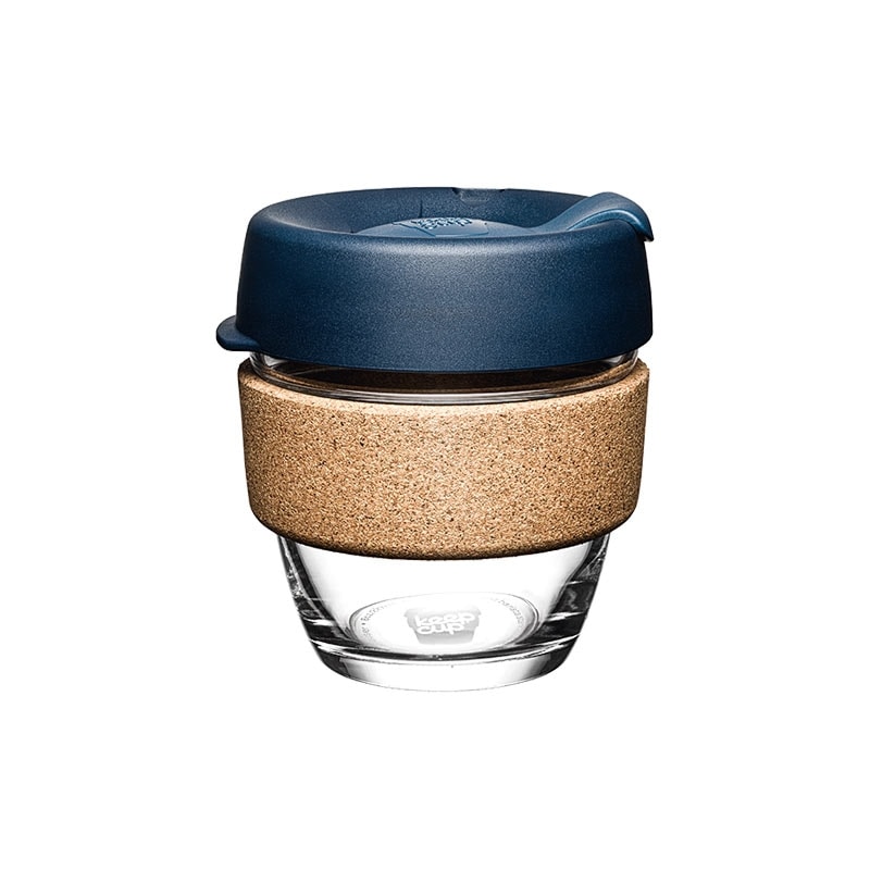 Keep Cup Brew Cork nachhaltiger Kaffee To Go Becher Glas Spruce dunkelblau klein