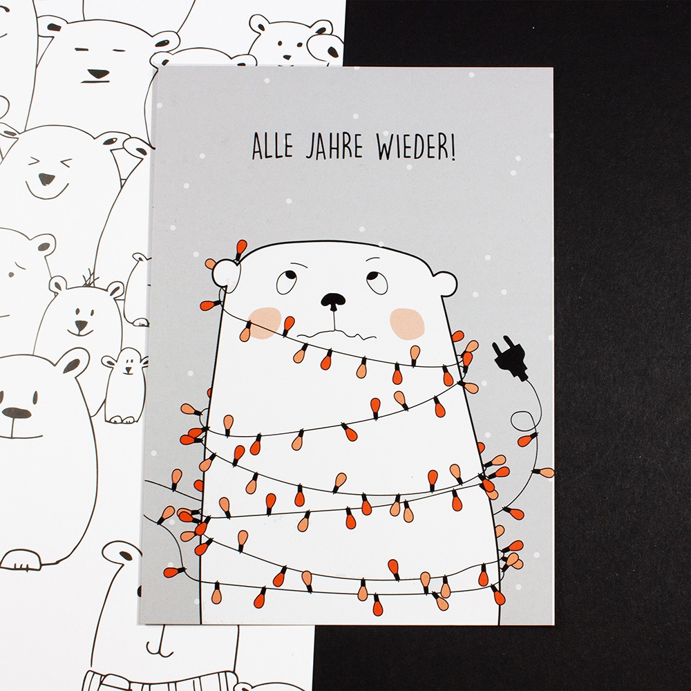 Bow & Hummingbird ökologische Postkarte Winterpostkarte Weihnachtspostkarte Weihnachtskarte "Alle Jahre wieder"