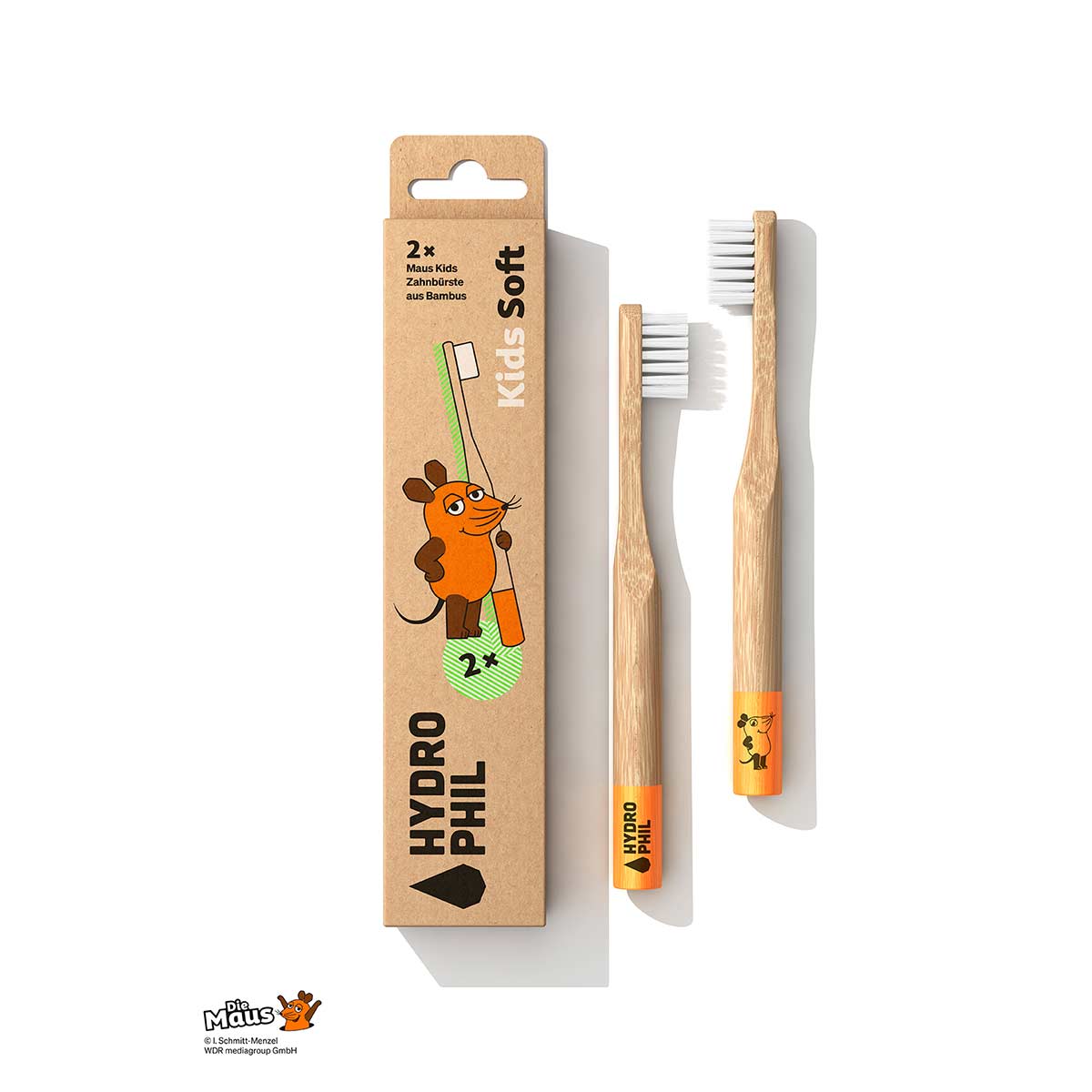 Hydrophil nachhaltige Kinderzahnbürste aus Bambus mit der Maus - als Doppelpack