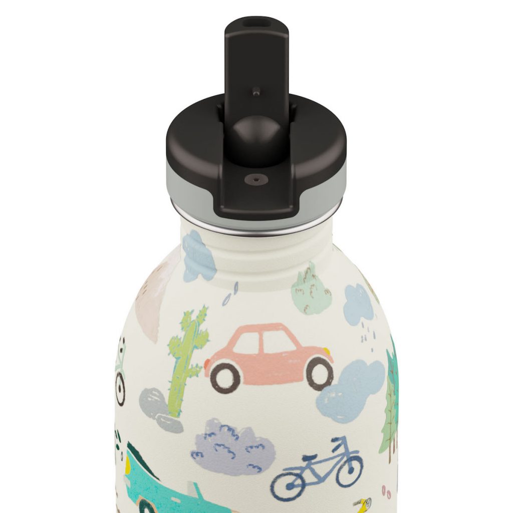 24Bottles leichte Kindertrinkflasche Autos aus Edelstahl mit Sportcap 250ml Adventure Friends