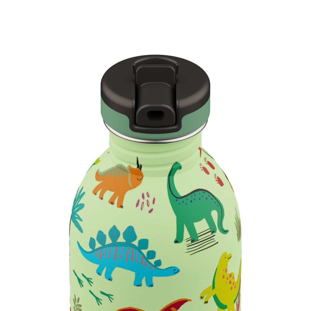 24Bottles leichte Kindertrinkflasche aus Edelstahl mit Sportcap Dinoflasche 250ml Jurrasic Friends