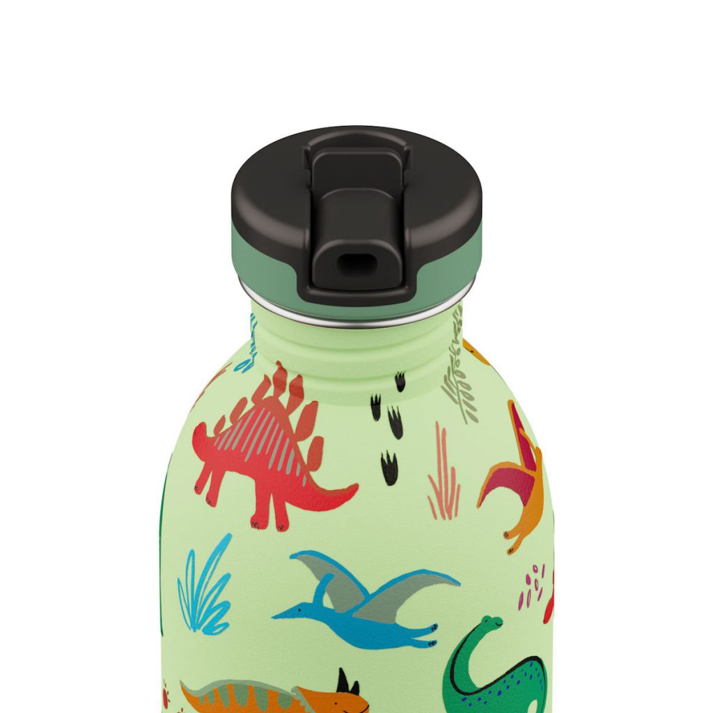 24Bottles nachhaltige Kindertrinkflasche Dinos aus Edelstahl mit Sportcap 500ml Jurrasic Friends