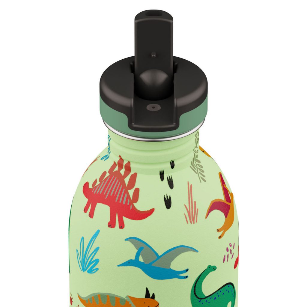 24Bottles nachhaltige Kindertrinkflasche Dinos aus Edelstahl mit Sportcap 500ml Jurrasic Friends