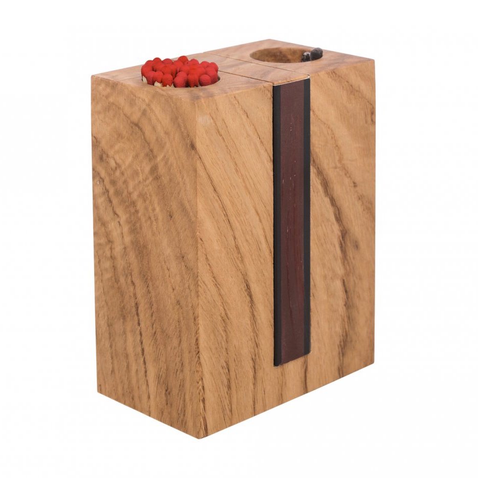 Designimdorf Schwarzwald Feuer - Kaminanzünder aus Eichenholz - große Streichholzbox mit Maxi-Streichhölzern