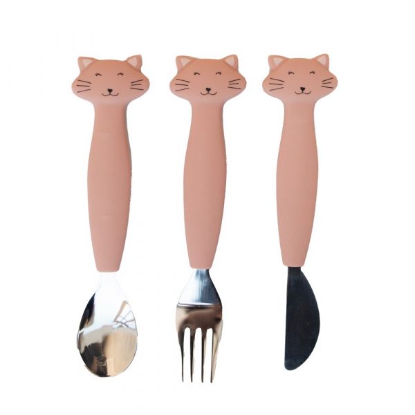 Trixie - nachhaltiges Kinderbesteck aus Edelstahl und Silikon mit Katzenmotiv Mrs. Cat