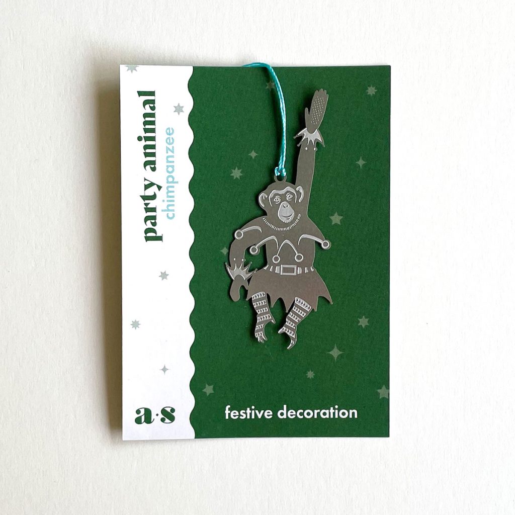Another Studio Party Animal Schimpanse - Design Weihnachtsdekoration aus Edelstahl - Weihnachtsbaumschmuck