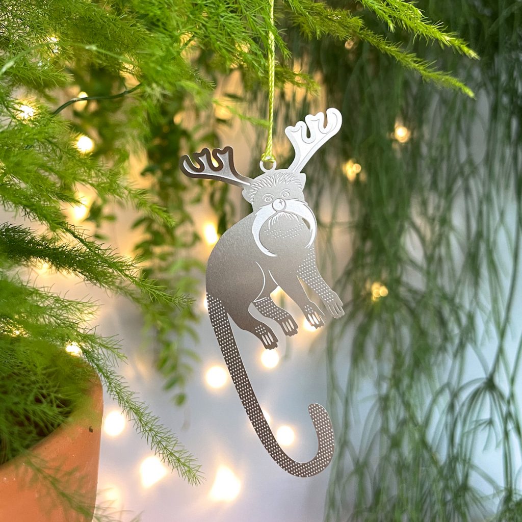Another Studio Party Animal Tamarin - Design Weihnachtsdekoration aus Edelstahl - Weihnachtsbaumschmuck