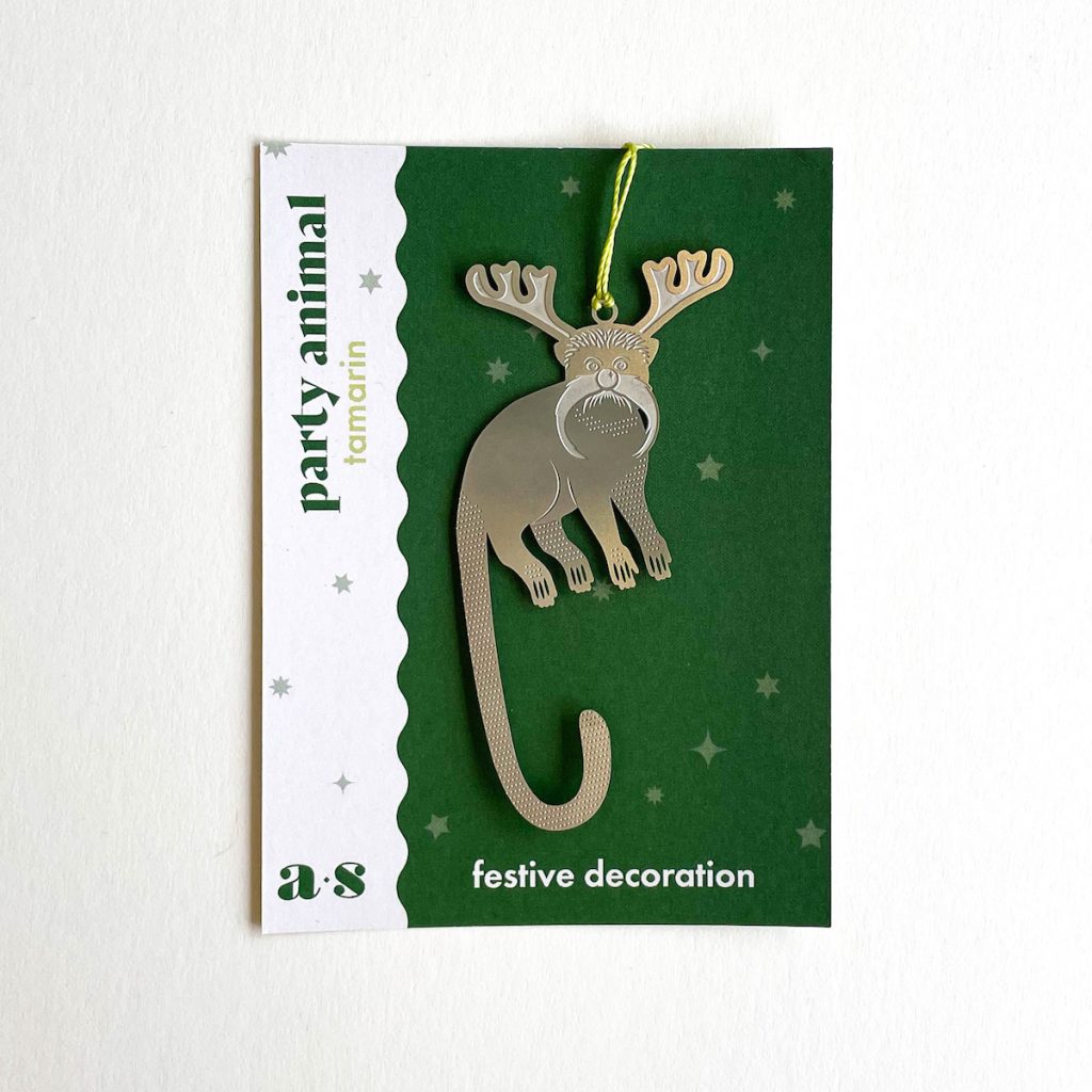 Another Studio Party Animal Tamarin - Design Weihnachtsdekoration aus Edelstahl - Weihnachtsbaumschmuck