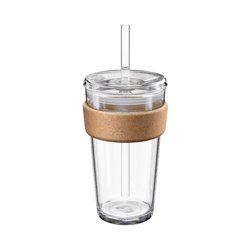 KeepCup Cold Cup Cork L - großer Kaffee To Go Becher aus Glas mit Korkband und Strohhalm