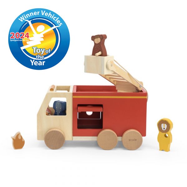 Trixie Feuerwehrauto aus Holz mit Tierfiguren - Wooden Fire Truck
