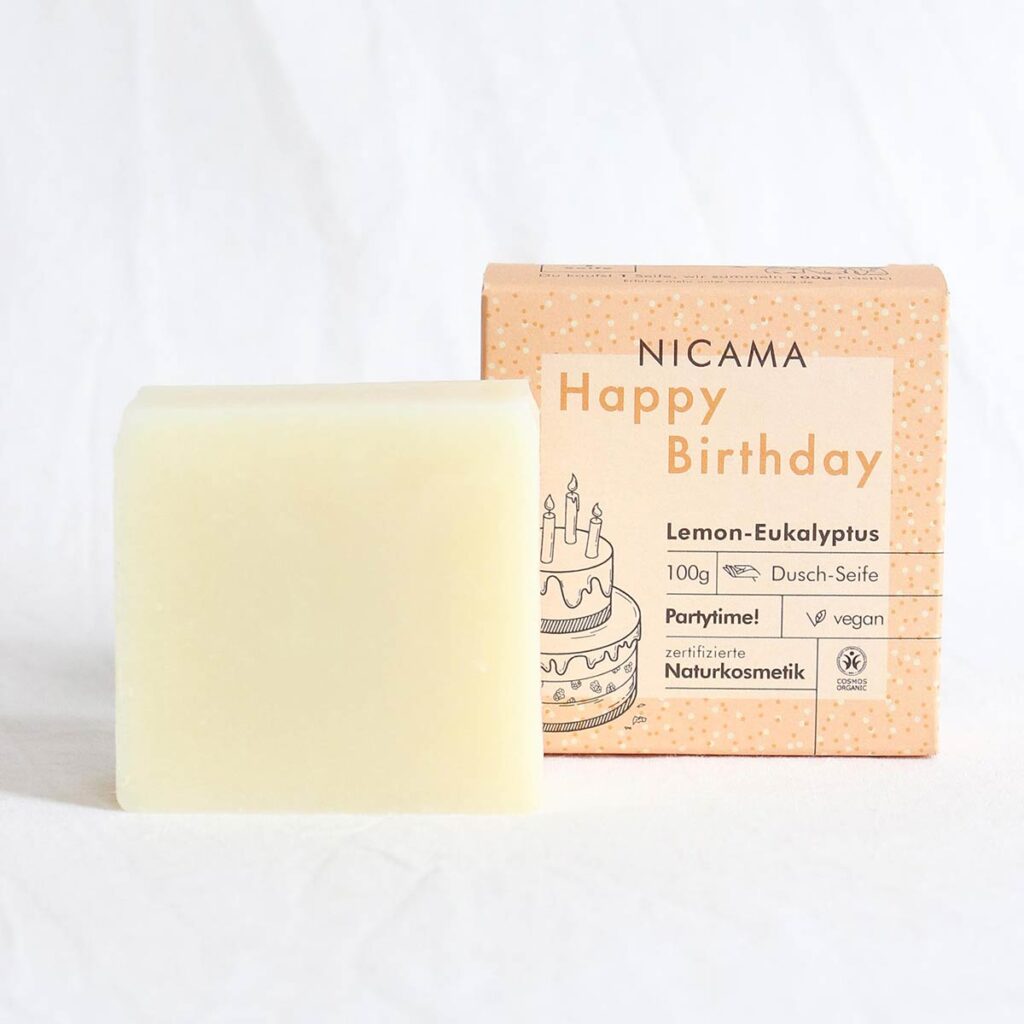 Nicama feste Bio-Seife Naturseife Happy Birthday Geburtstagsseife Lemon-Eukalyptus - vegan, handgemacht