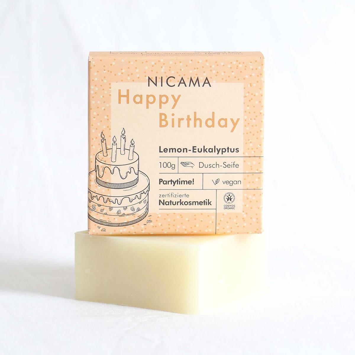 Nicama feste Bio-Seife Naturseife Happy Birthday Geburtstagsseife Lemon-Eukalyptus - vegan, handgemacht