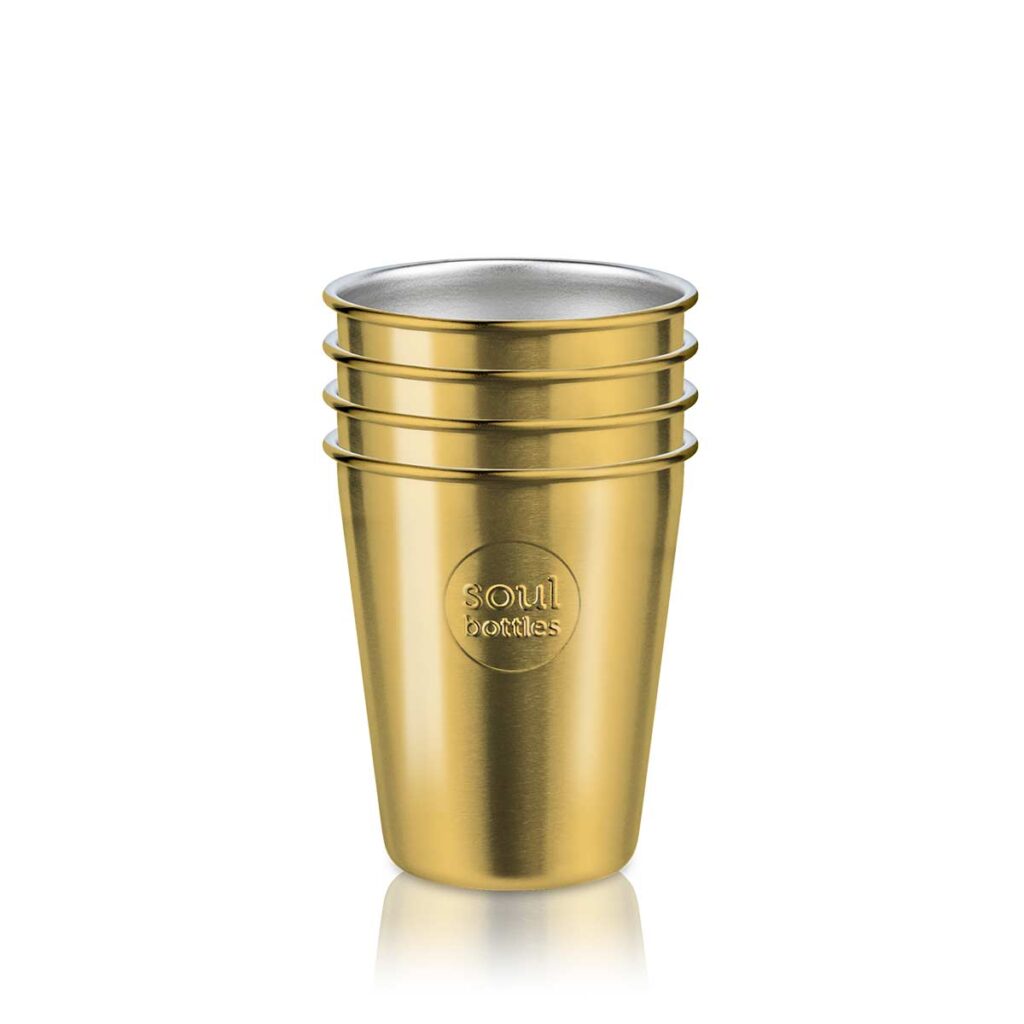 Soulbottle Soulcup gold - leichter Trinkbecher aus Edelstahl - 0,3L - 4er Set