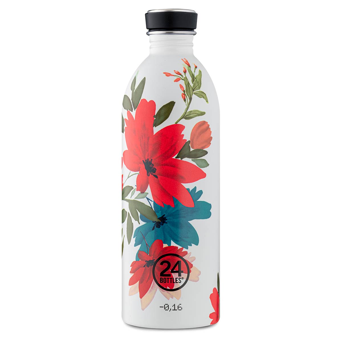 24Bottles Urban 1L - CARA - superleichte Designtrinkflasche aus Edelstahl - weiss mit Blumen