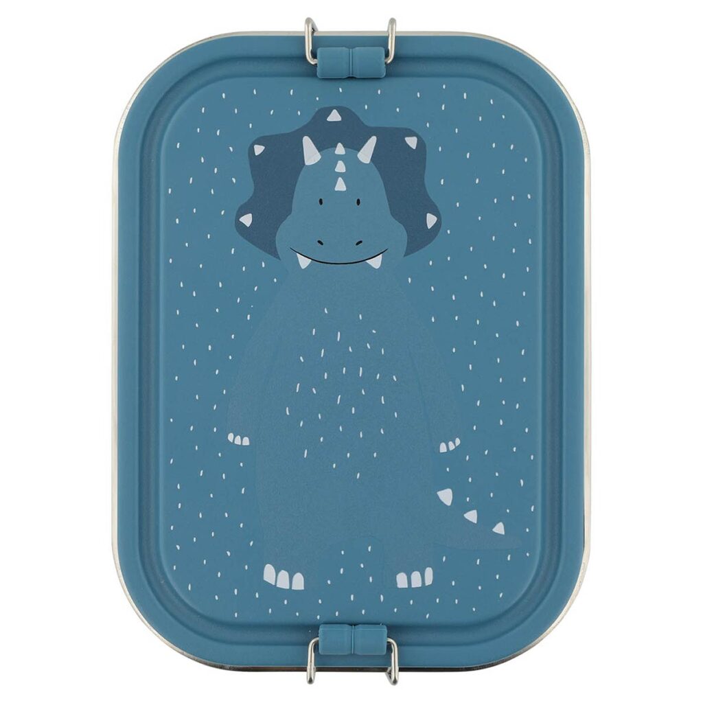 Nachhaltige Kinderbrotdose aus Edelstahl mit Dino-Motiv MR. TRICERATOPS von TRIXIE – plastikfrei, groß, ideal für Schule & Kindergarten