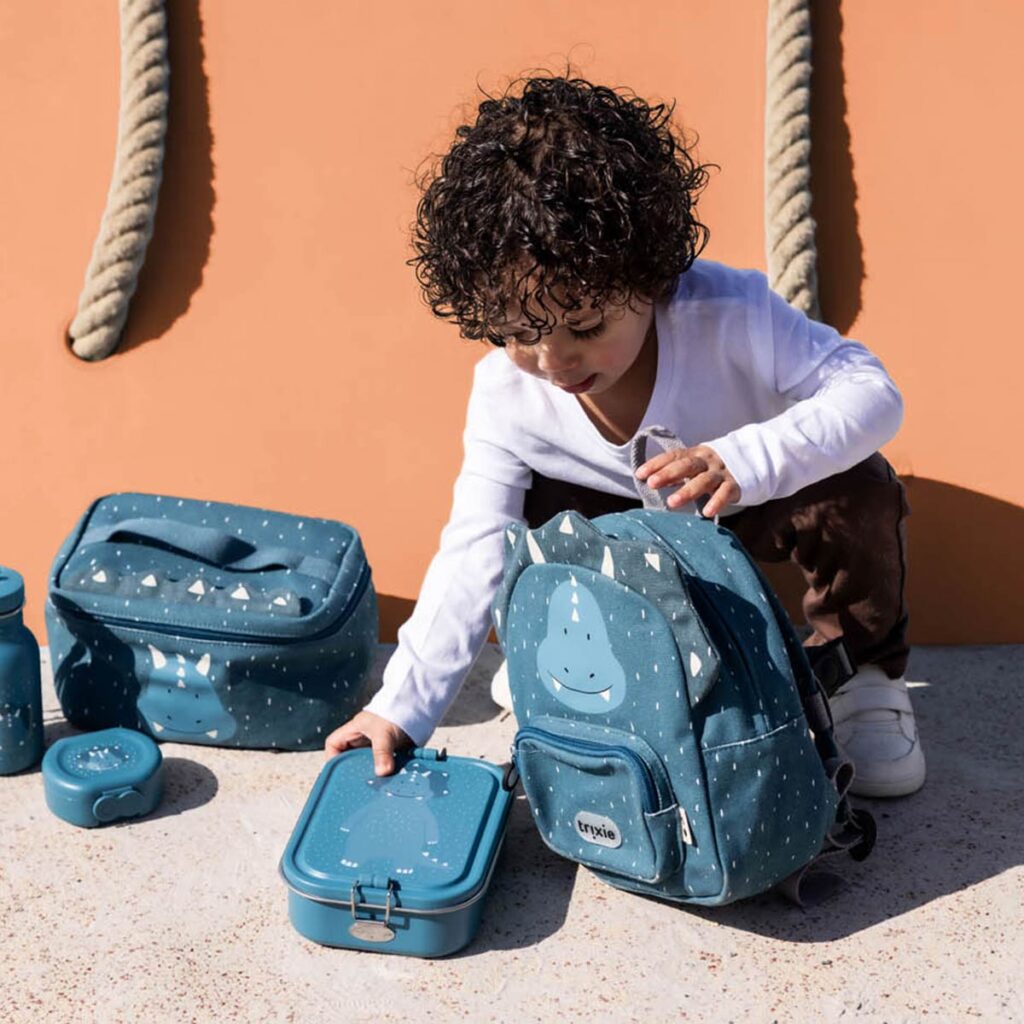 Nachhaltige Kinderbrotdose aus Edelstahl mit Dino-Motiv MR. TRICERATOPS von TRIXIE – plastikfrei, groß, ideal für Schule & Kindergarten
