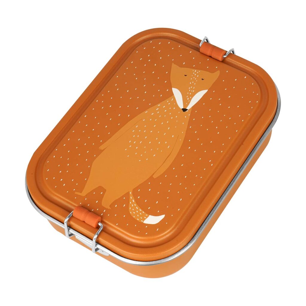 Große Brotdose und Lunchbox aus Edelstahl für Kinder mit Trennfach und Fuchs-Motiv, BPA-frei und nachhaltig