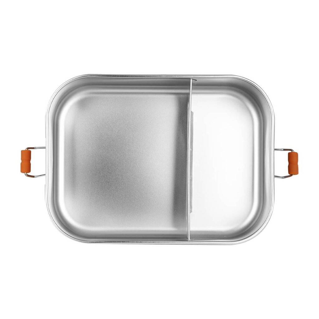Große Brotdose und Lunchbox aus Edelstahl für Kinder mit Trennfach und Fuchs-Motiv, BPA-frei und nachhaltig