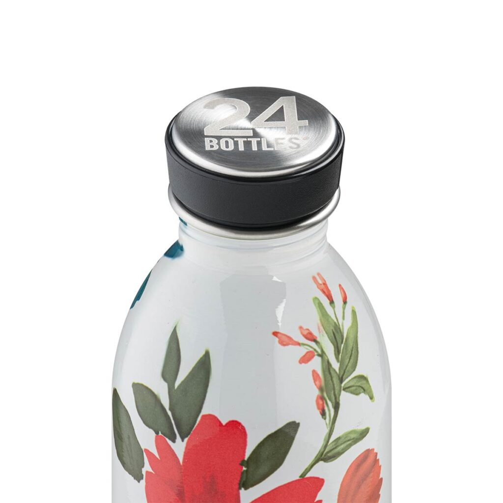 Trinkflasche Edelstahl mit Blumenmuster 0,5 L – URBAN Bottle CARA von 24Bottles, leicht, glänzend, auslaufsicher & BPA-frei.