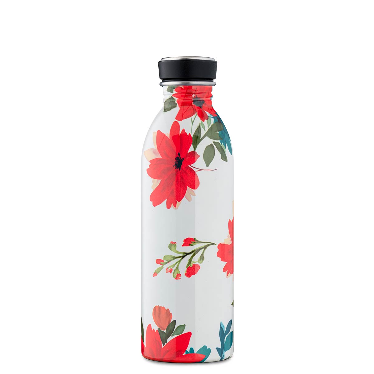 Trinkflasche Edelstahl mit Blumenmuster 0,5 L – URBAN Bottle CARA von 24Bottles, leicht, glänzend, auslaufsicher & BPA-frei.