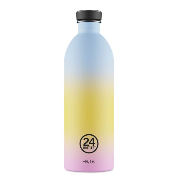 24Bottles Urban Bottle Aurora 1 Liter Edelstahl Trinkflasche mit Farbverlauf - hellblau-gelb-rosé