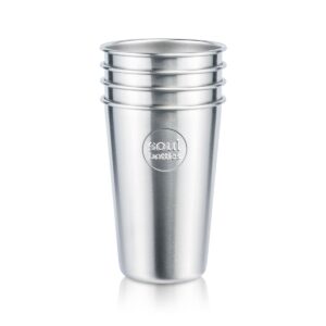 Soulbottles Soulcup Edelstahl Trinkbecher 0,4L – 4er Set PLAIN, leichte, plastikfreie und stapelbare Trinkbecher aus gebürstetem Edelstahl, ideal für Camping, Outdoor und nachhaltigen Alltag.