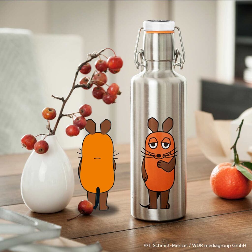 Soulbottle Steel Insulated 0,6L Abenteuermaus – doppelwandige Edelstahl-Trinkflasche mit Maus Design für unterwegs