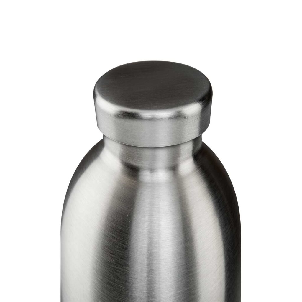 24Bottles CLIMA Isolierflasche BRUSHED STEEL – nachhaltige Thermoflasche aus Edelstahl mit gebürstetem Stahl-Finish - zeitlos und robust