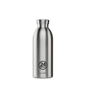 24Bottles CLIMA Isolierflasche BRUSHED STEEL – nachhaltige Thermoflasche aus Edelstahl mit gebürstetem Stahl-Finish - zeitlos und robust