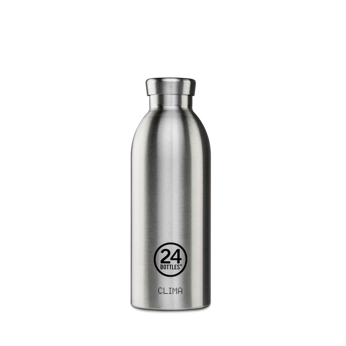 24Bottles CLIMA Isolierflasche BRUSHED STEEL – nachhaltige Thermoflasche aus Edelstahl mit gebürstetem Stahl-Finish - zeitlos und robust