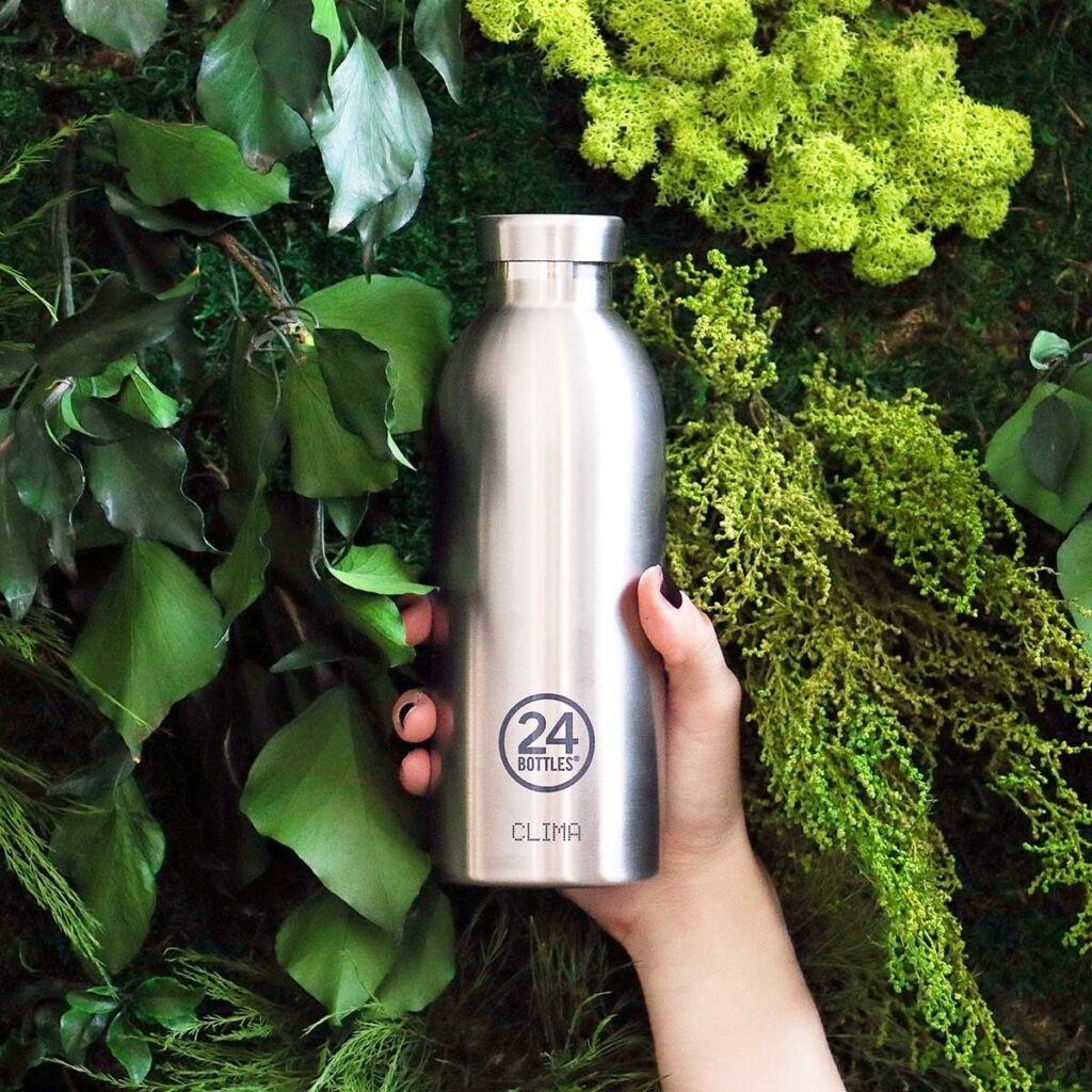 24Bottles CLIMA Isolierflasche BRUSHED STEEL – nachhaltige Thermoflasche aus Edelstahl mit gebürstetem Stahl-Finish - zeitlos und robust