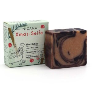 Handgemachte Weihnachtsseife von NICAMA mit Zimt & Kakao – vegane, plastikfreie Naturseife als nachhaltiges Weihnachtsgeschenk