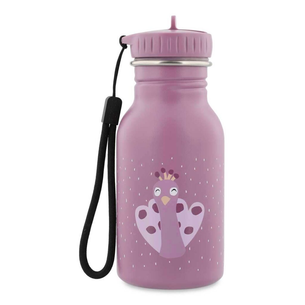 Trixie - kleine, robuste Trinkflasche aus Edelstahl für Kinder - auslaufsicher, BPA-frei und im schönen Pfau-Design Mrs. Peacock