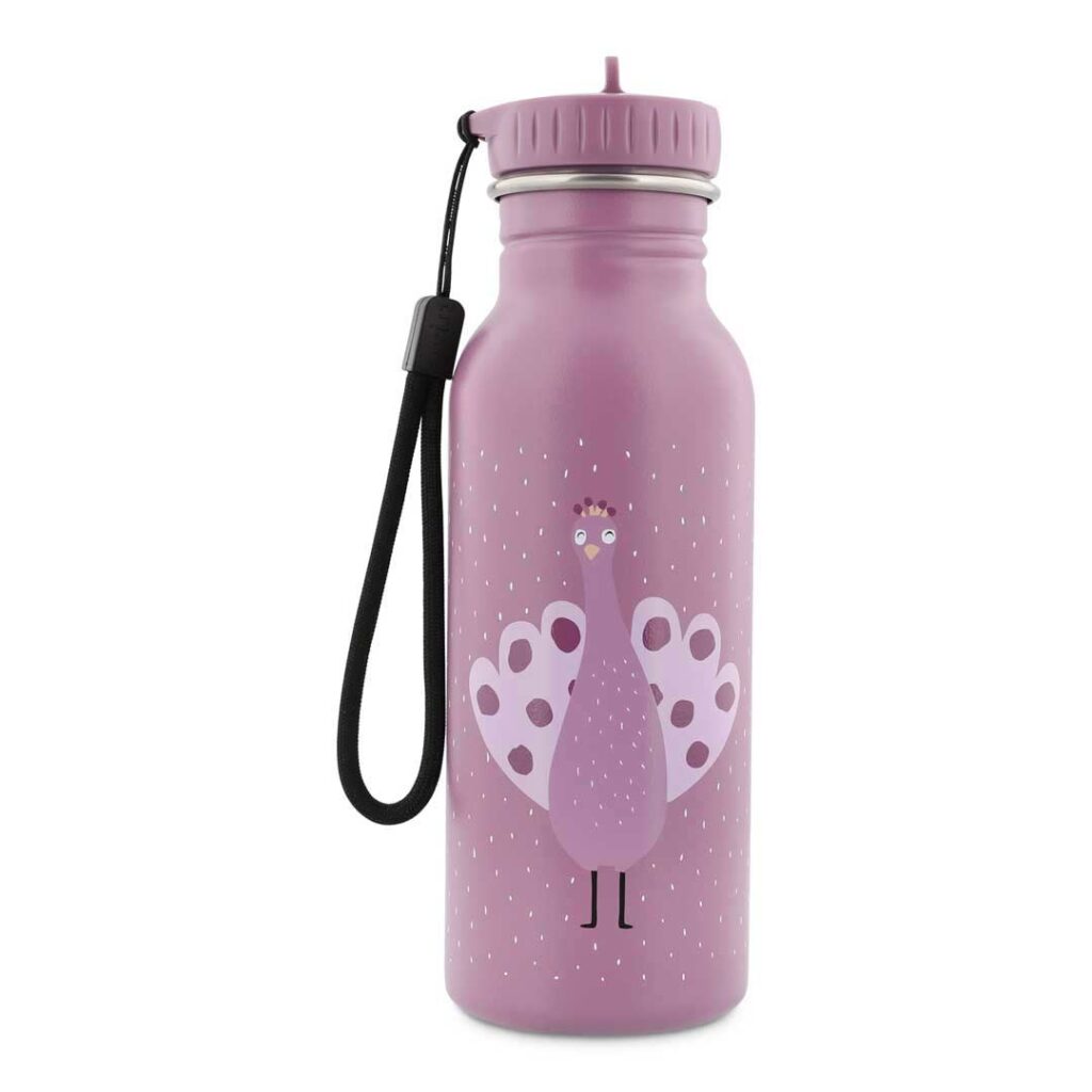 Trixie - robuste, große Trinkflasche aus Edelstahl für Kinder - auslaufsicher, BPA-frei und im schönen Pfau-Design Mrs. Peacock
