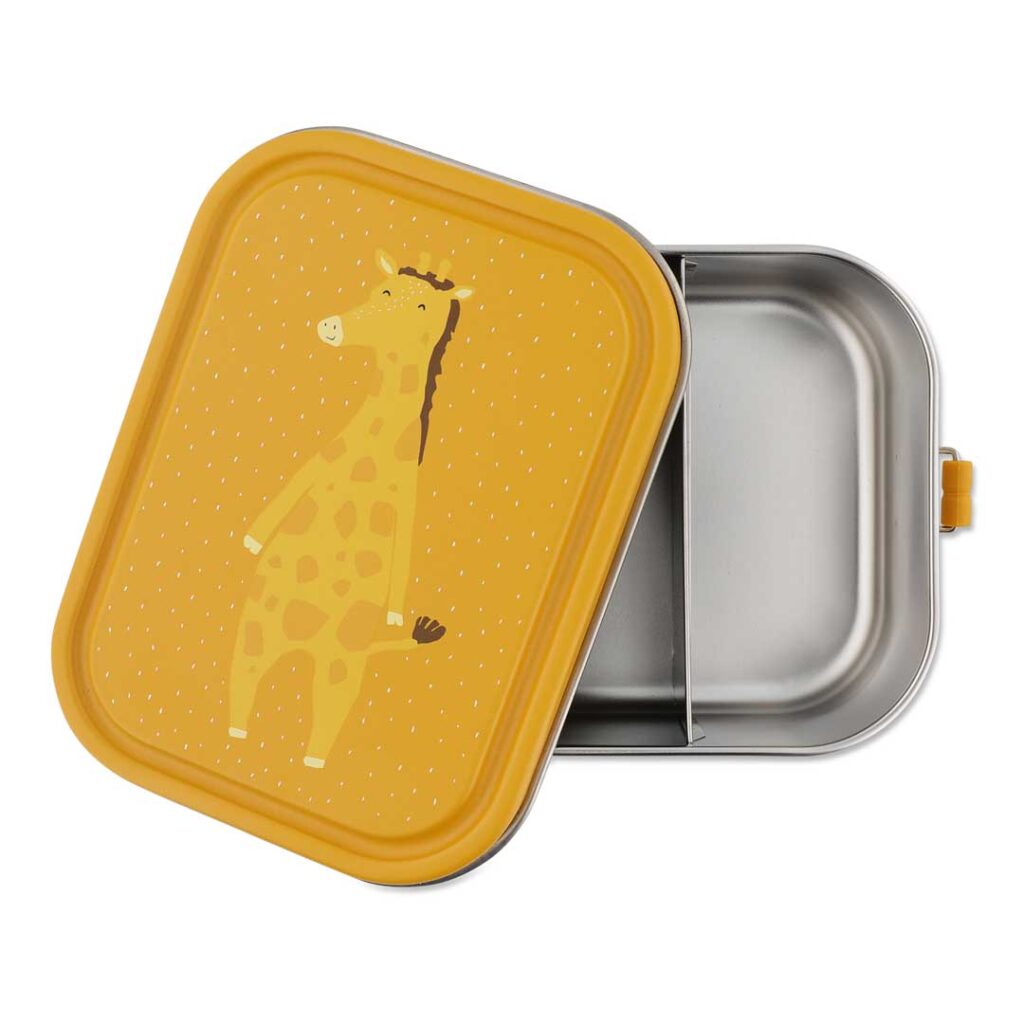 Trixie Brotdose für Kinder aus Edelstahl in gelb, nachhaltige Lunchbox mit Giraffenmotiv - Mr. Giraffe