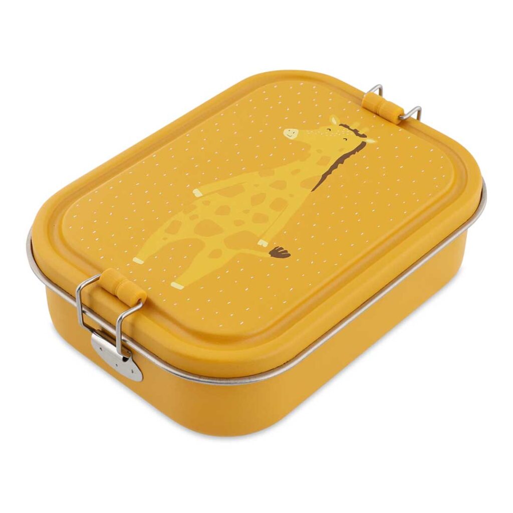Trixie Brotdose für Kinder aus Edelstahl in gelb, nachhaltige Lunchbox mit Giraffenmotiv - Mr. Giraffe