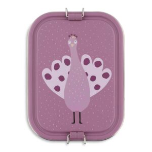 Trixie große Brotdose für Kinder aus Edelstahl in lila, nachhaltige Lunchbox mit Pfaumotiv - Mrs. Peacock