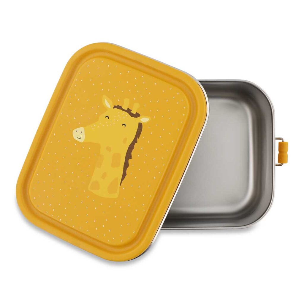 Trixie Brotdose für Kinder aus Edelstahl in gelb, nachhaltige, kleine Lunchbox mit Giraffenmotiv - Mr. Giraffe