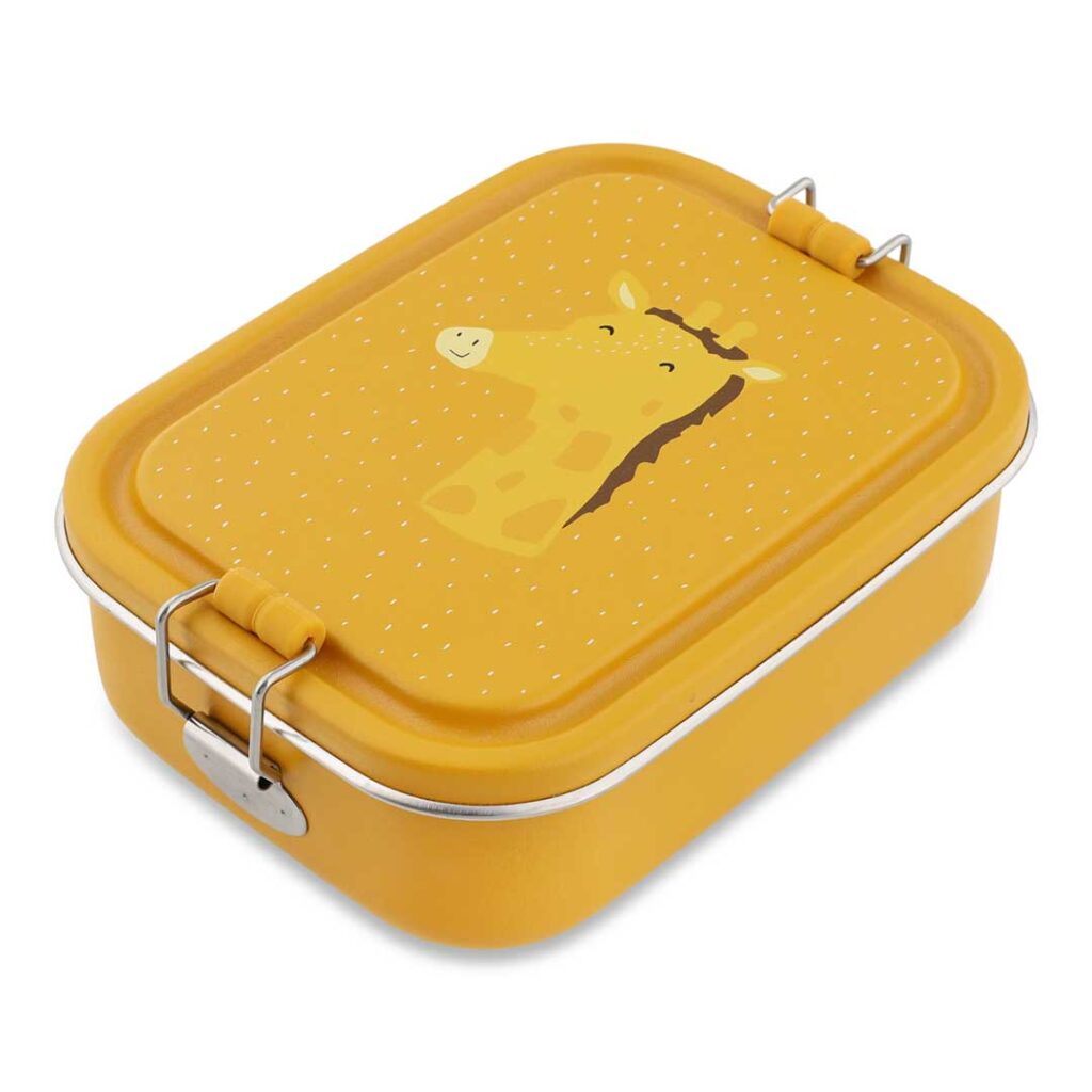 Trixie Brotdose für Kinder aus Edelstahl in gelb, nachhaltige, kleine Lunchbox mit Giraffenmotiv - Mr. Giraffe