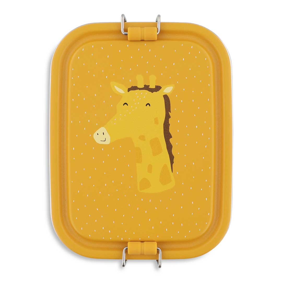 Trixie Brotdose für Kinder aus Edelstahl in gelb, nachhaltige, kleine Lunchbox mit Giraffenmotiv - Mr. Giraffe